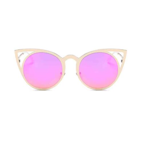 Round Sunglasses with Cat Ears Pink/Gold