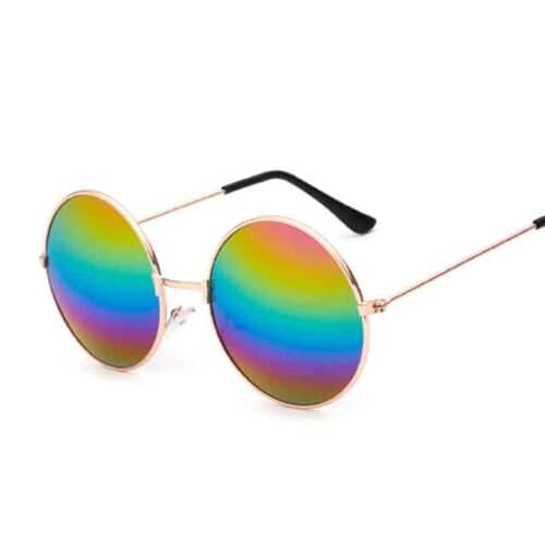 Hippie round sunglasses with Pride rainbow mirror lenses