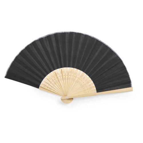 Bamboo/Polyester Hand Fan Black