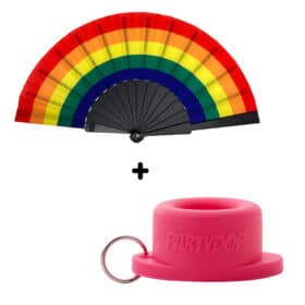 Festival Fan Rainbow Flag + Pink Party Cap
