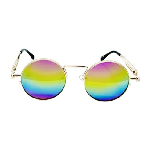 Round hippie sunglasses with rainbow mirrored lenses