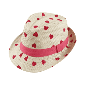 Fedora Hat with Heart Print Beige
