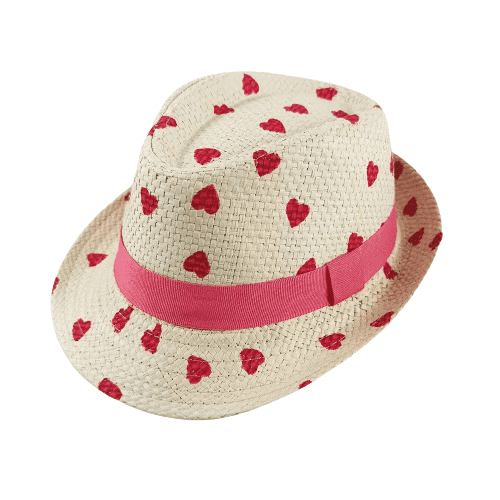 Fedora Hat with Heart Print Beige