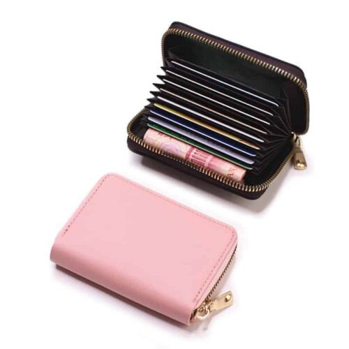 Wallet card holder faux leather pink
