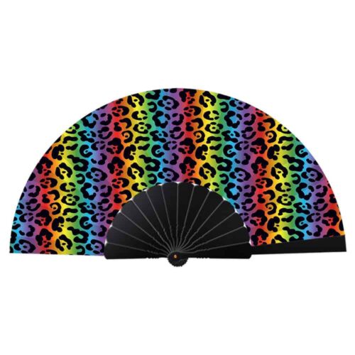 Festival Hand Fan Panther Print Pride Rainbow