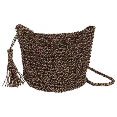 Shoulder Bag Braided Paper Straw Black/Natural
