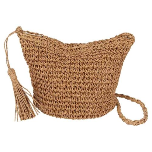 Shoulder Bag Braided Paper Straw Natural