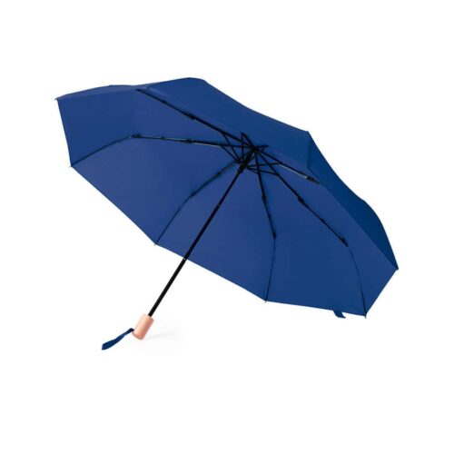 Sustainable RPET umbrella with wooden handle - 95 cm - navy blue