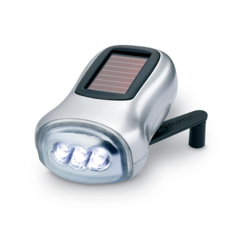 Squeeze flashlight with solar panel grey