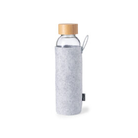 Glass drinking bottle with bamboo screw cap and sleeve 500 ml