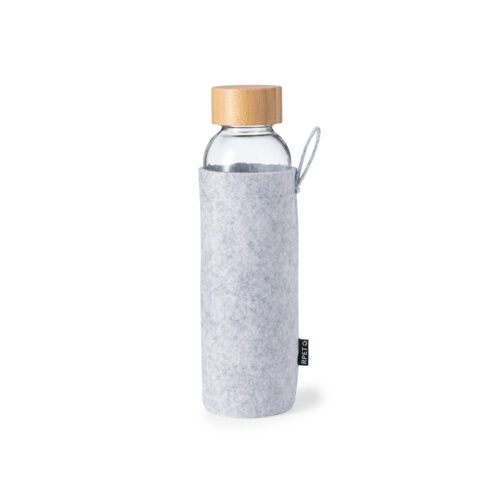 Glass drinking bottle with bamboo screw cap and sleeve 500 ml