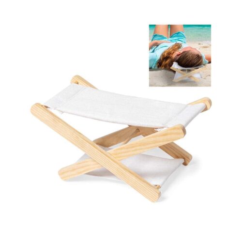 Foldable beach cushion wood/cotton white