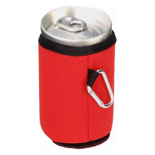 Can cooler sleeve with carabiner red