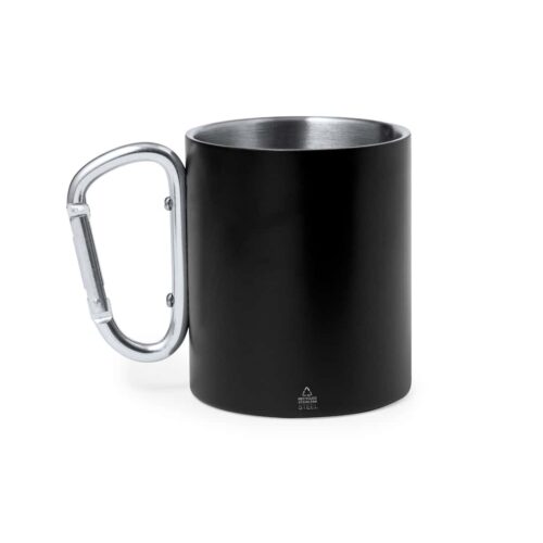 Mug with carabiner 300 ml stainless steel black