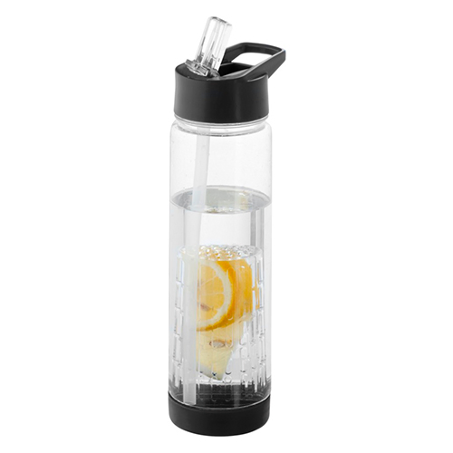 Water bottle with straw and fruit infuser | black