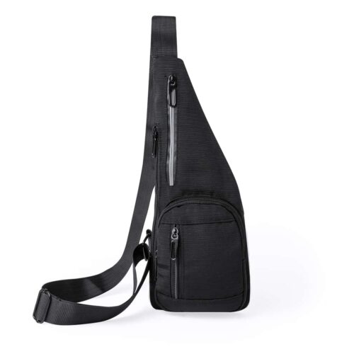 5-compartment shoulder bag with reflective strip polyester black