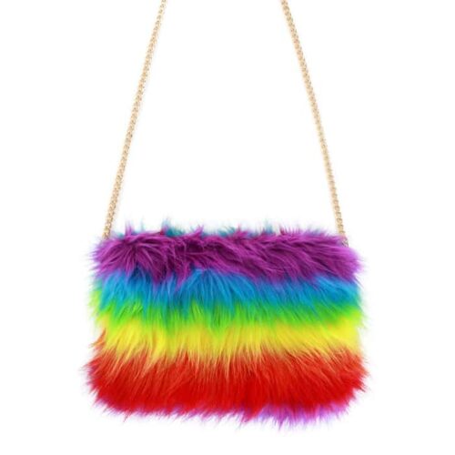 Plush Shoulder Bag with Chain Pride Rainbow