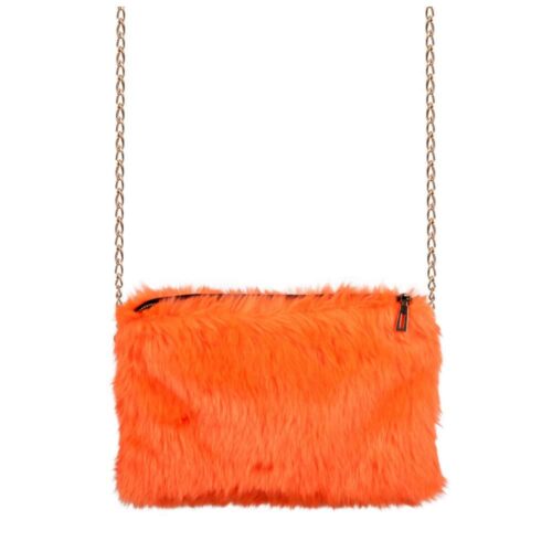 Plush Shoulder Bag with Chain Orange