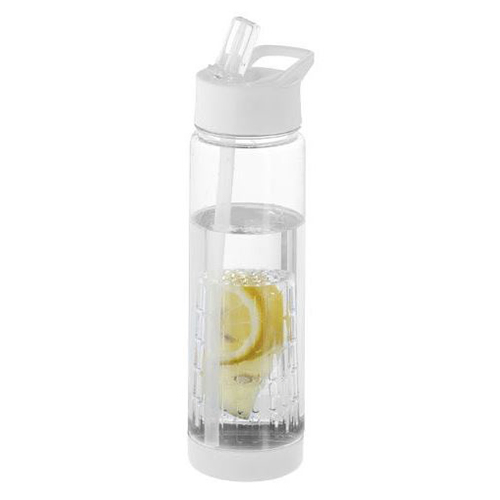 Water bottle with straw and fruit filter | white