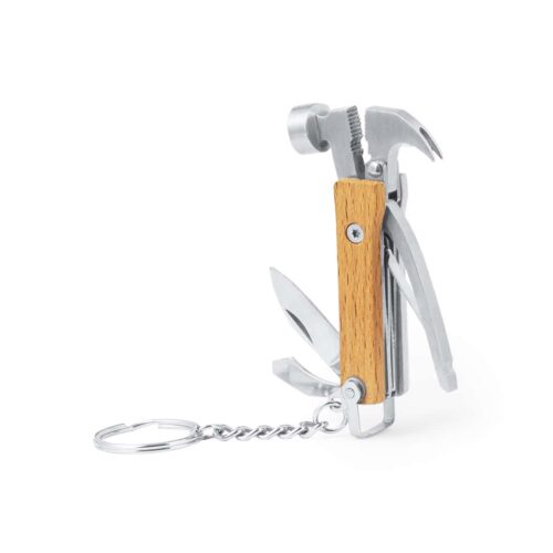 Multifunctional Keychain 7 Functions Stainless Steel/Wood