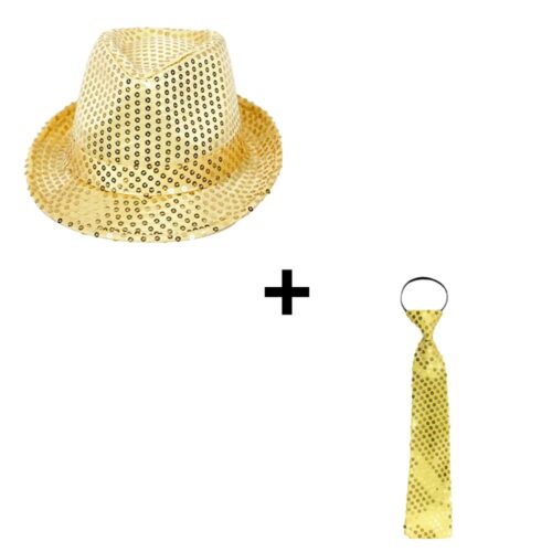 Fedora party hat + glitter tie gold