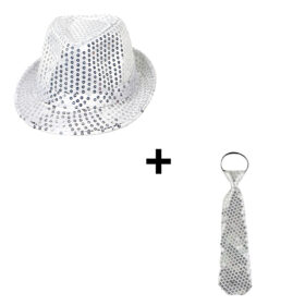 Fedora party hat + glitter tie silver
