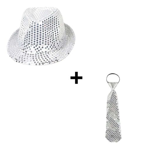 Fedora party hat + glitter tie silver
