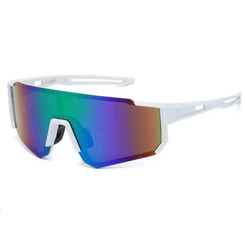 White Sports Sunglasses - Purple/Green Lenses
