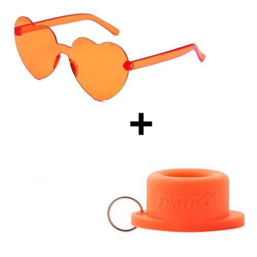 Heart-Shaped Sunglasses + Universal Party Cap Orange