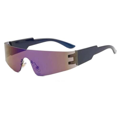 Black Sports Sunglasses with Rimless Frame - Purple Lens