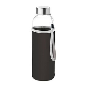 Glass Water Bottle with Carry Loop and Protective Sleeve 500 ml Black