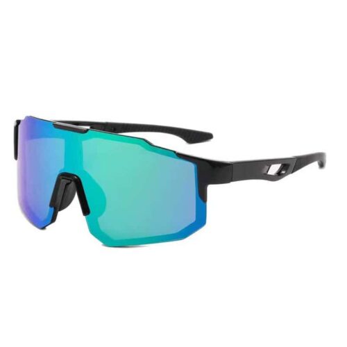 Polarized Black Sports Sunglasses - Blue/Green Lens