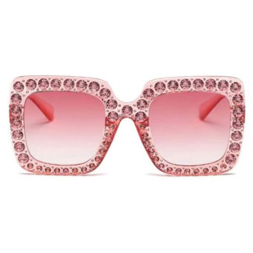 Square sunglasses with stones - Pink