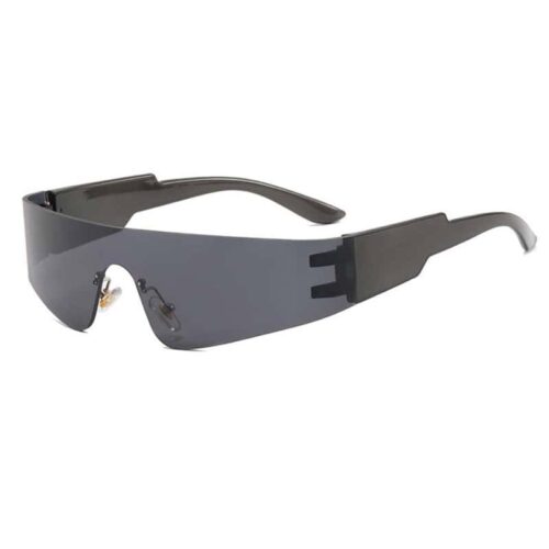 Black Sports Sunglasses with Rimless Frame - Black Lens