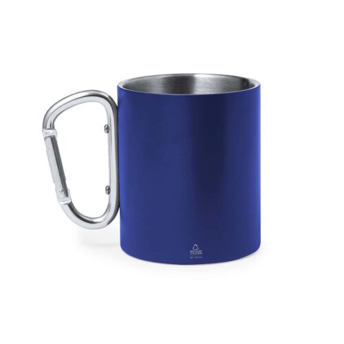 Mug with carabiner 300 ml stainless steel blue