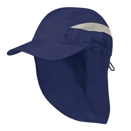 Cap with neck protection microfiber blue