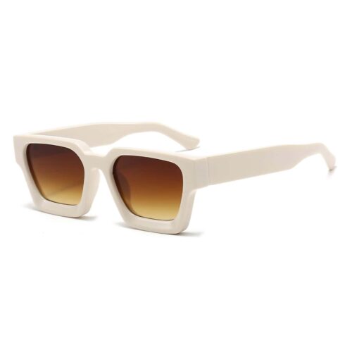 Square thick frame sunglasses - Beige with brown lenses