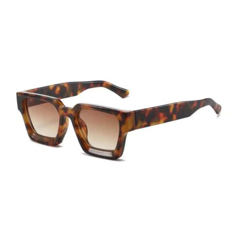 Square Sunglasses Thick Frame - Leopard Print with Brown Lenses