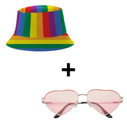 Fisherman's Hat Pride Rainbow + Heart Sunglasses Pink
