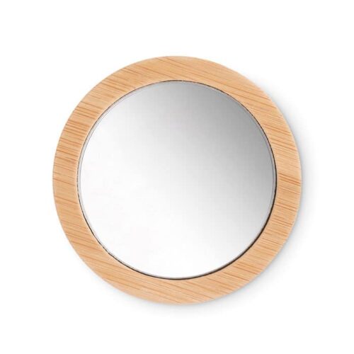 Make-up mirror bamboo with storage pouch