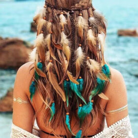 Headband feathers blue/beige