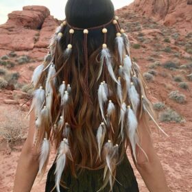 Headband with feathers white/brown