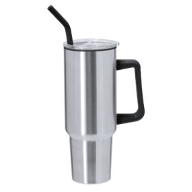 Thermos bottle with straw Stainless Steel 1.2 liters silver/black