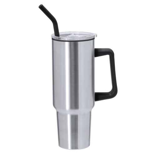 Thermos bottle with straw Stainless Steel 1.2 liters silver/black