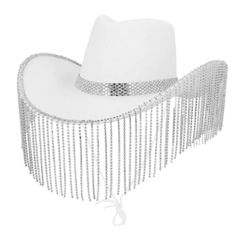 Cowboy hat showgirl with rhinestones white