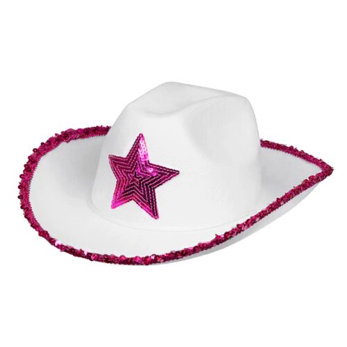 Sequin Cowboy Hat with Star White/Pink