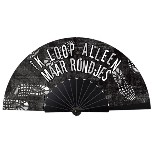 Deluxe festival handwaaier Ik loop alleen maar rondjes zwart