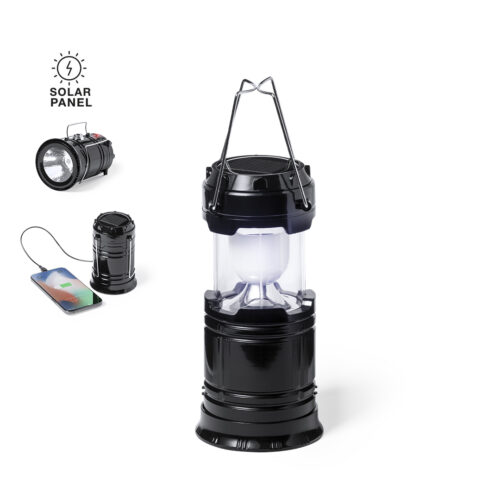 Multifunctional camping lamp with power bank and solar panel - Black