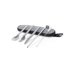 Silver Cutlery Set with RPET Storage Pouch 5-piece