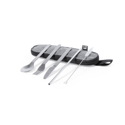 Silver Cutlery Set with RPET Storage Pouch 5-piece